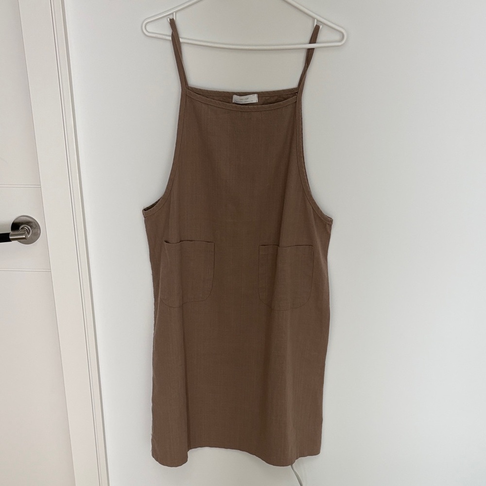 OAK + FORT Brown Midi Slip Dress with Pockets